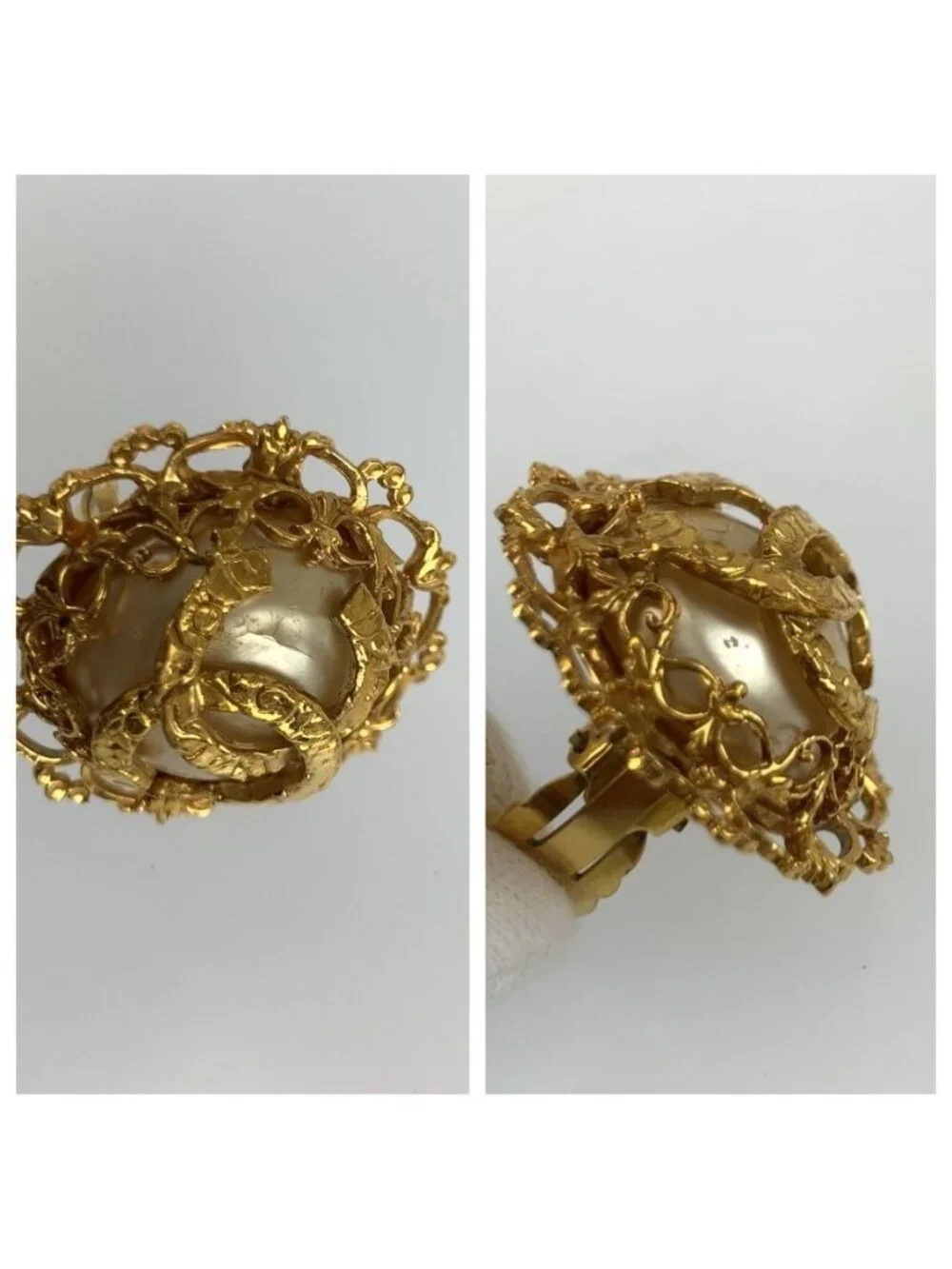 Chanel Vintage CC Logo Gold Plated Faux Pearl Earrings